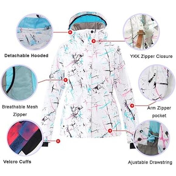 Women's Ski Jackets and Pants Set Windproof Waterproof Insulated Snowsuit - Picture 4 of 6